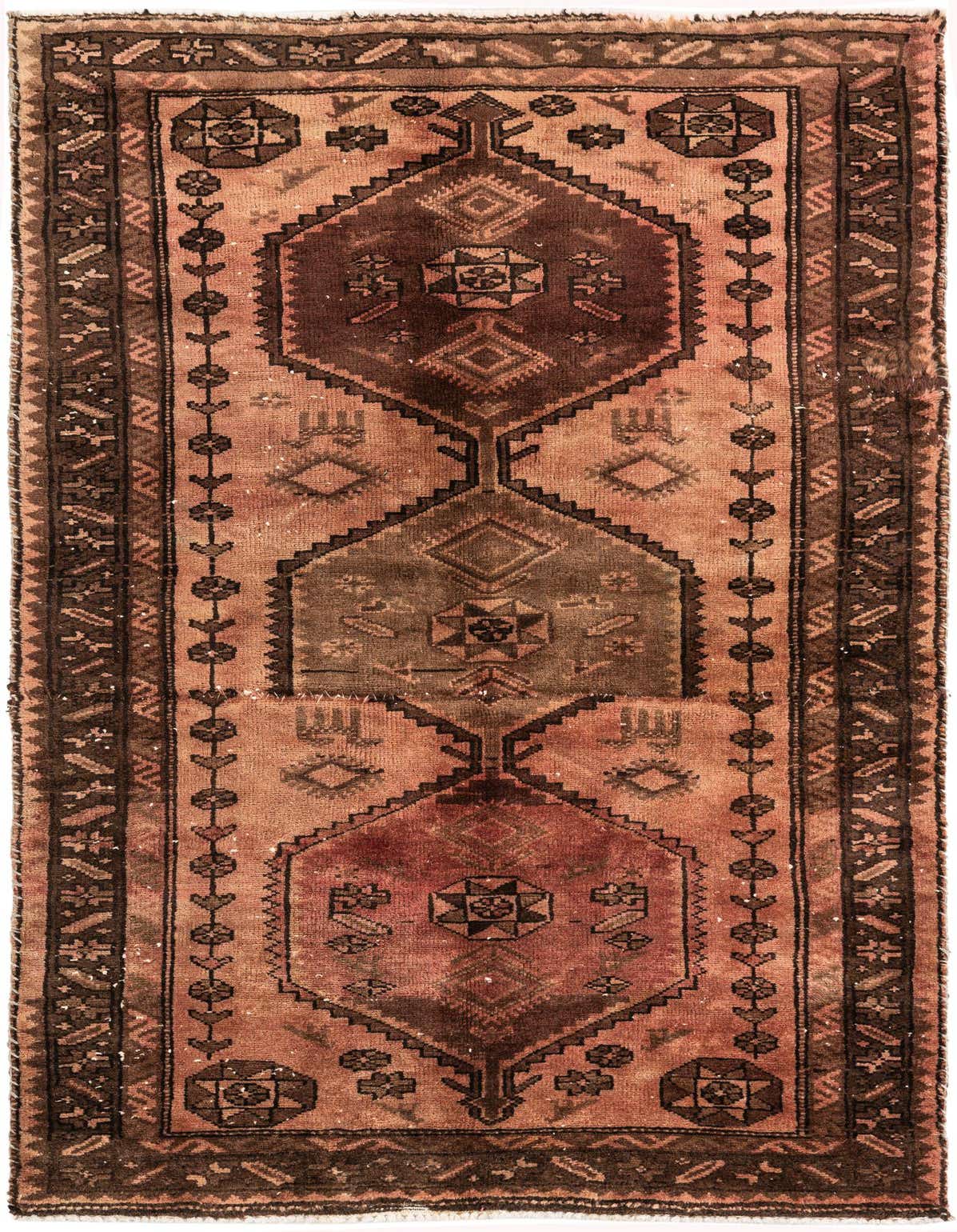 A 4x6 rectangular Ultra Vintage rug featuring a distressed Persian medallion pattern in shades of orange, red, and brown.
