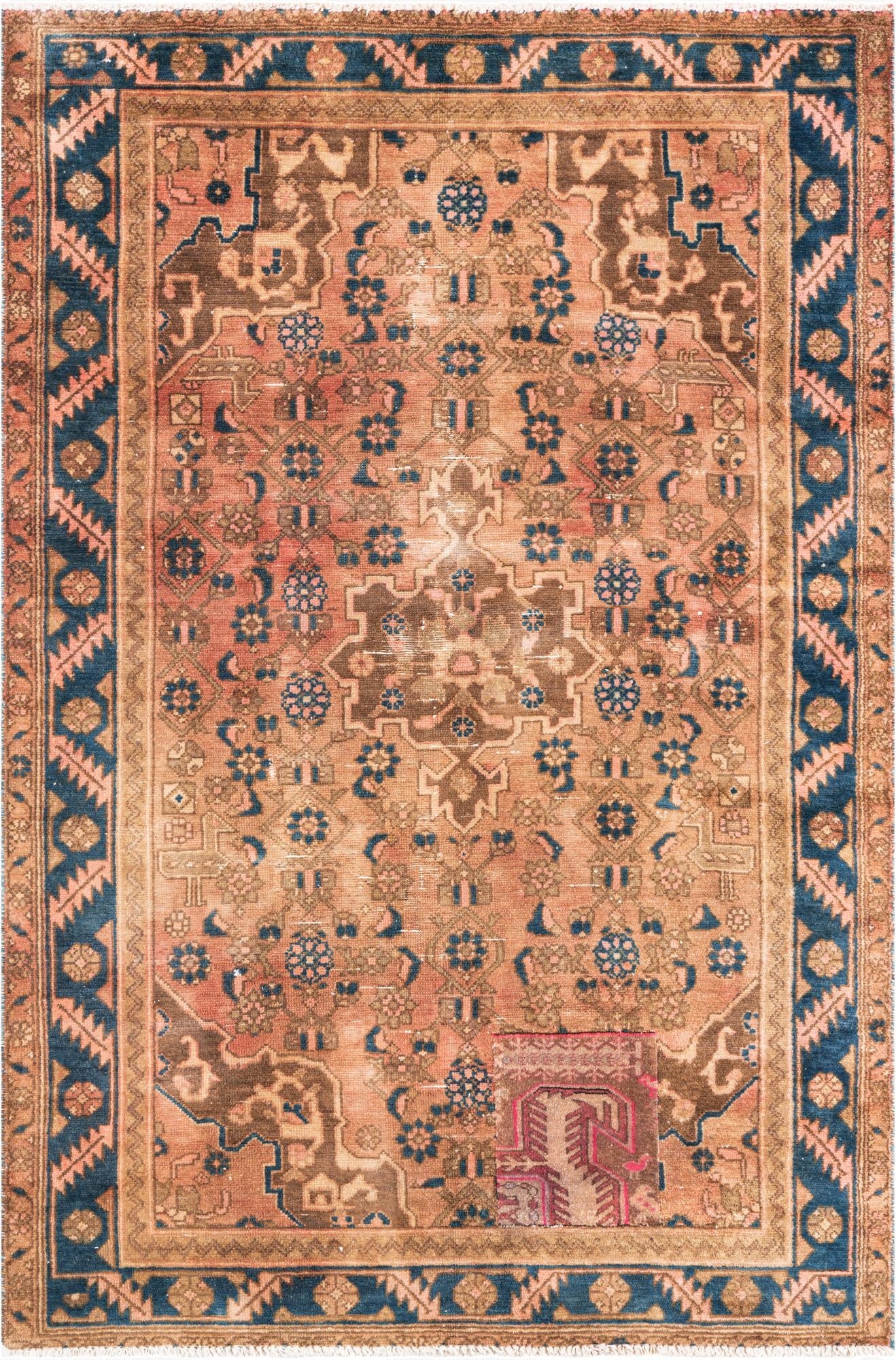  4' 4 x 6' 6  Hand Knotted Ultra Vintage Persian Wool Rug