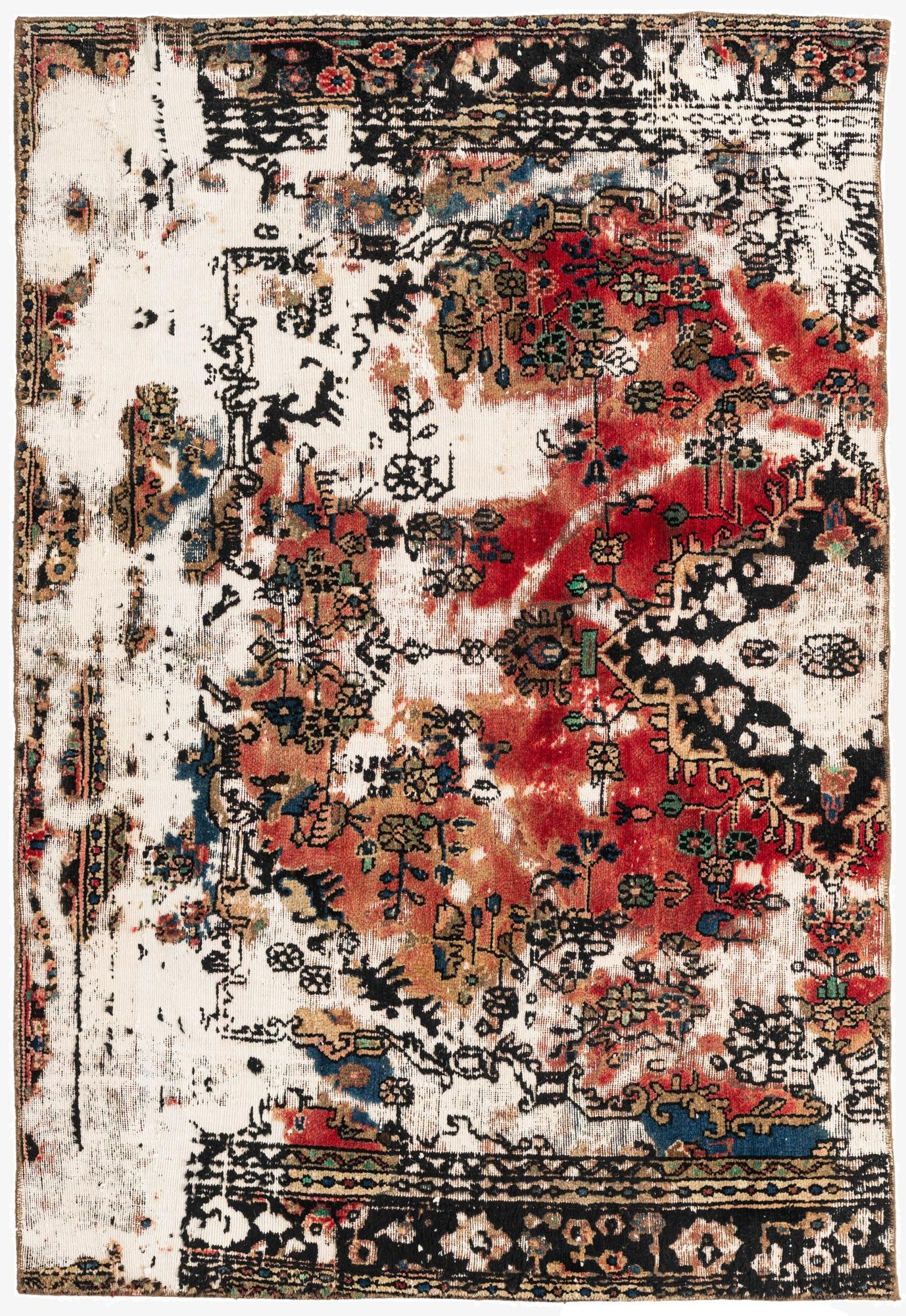  4' 7 x 6' 9  Hand Knotted Ultra Vintage Persian Wool Rug