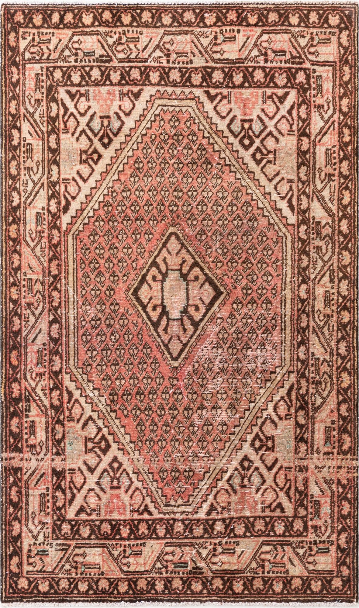  4' 2 x 7'  Hand Knotted Ultra Vintage Persian Wool Rug