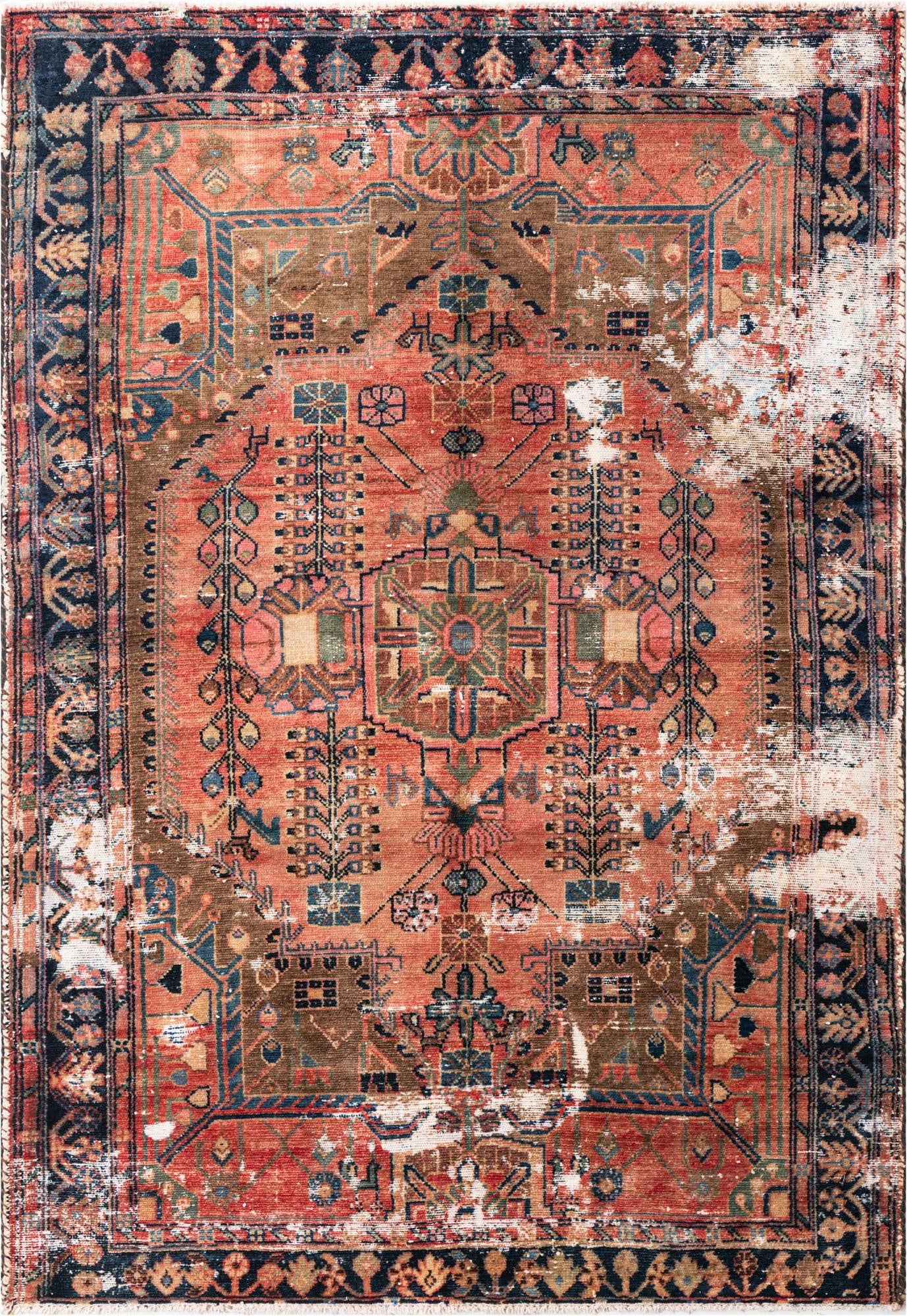  4' 6 x 6' 10  Hand Knotted Ultra Vintage Persian Wool Rug