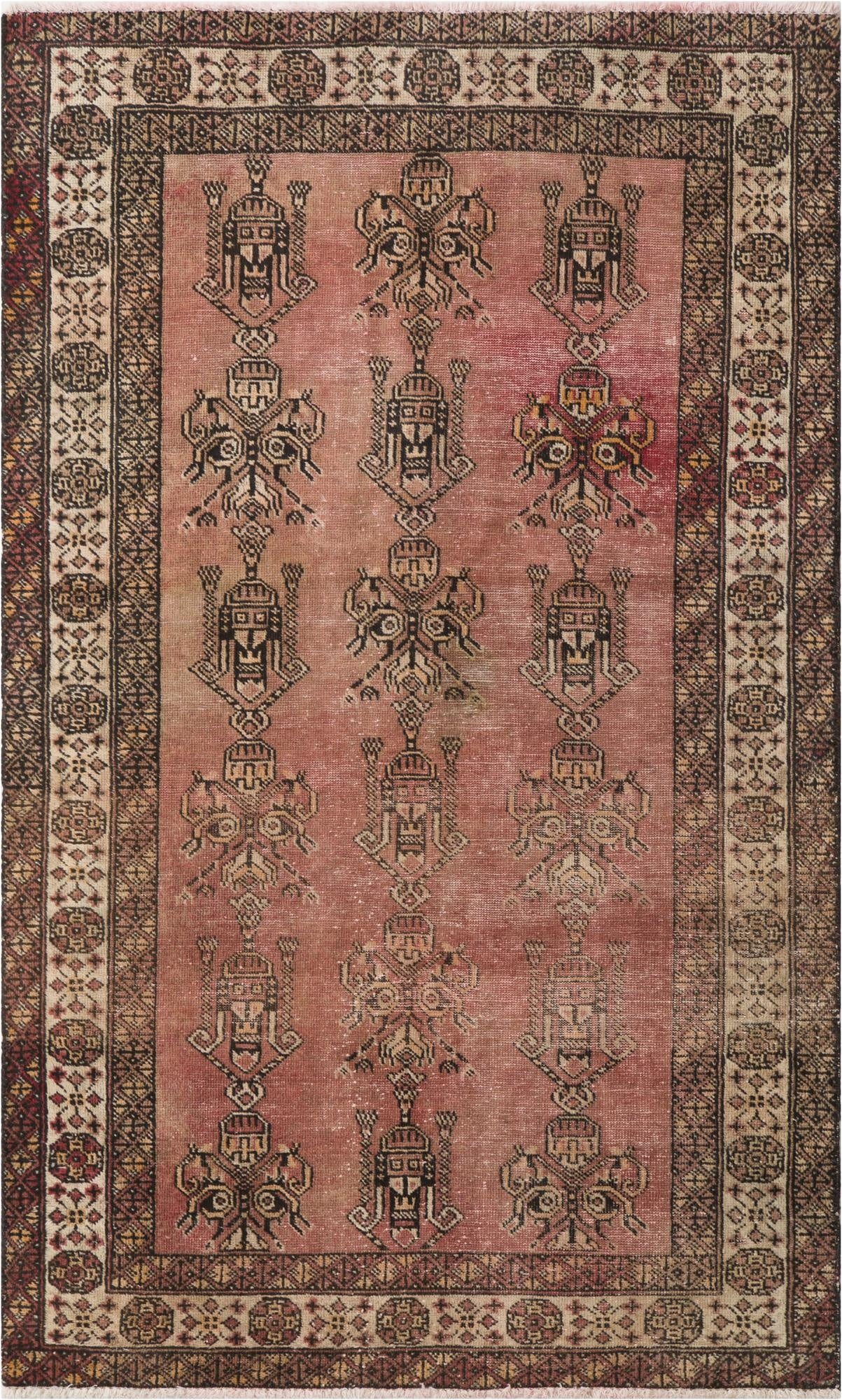  3' 10 x 6' 3  Hand Knotted Ultra Vintage Persian Wool Rug