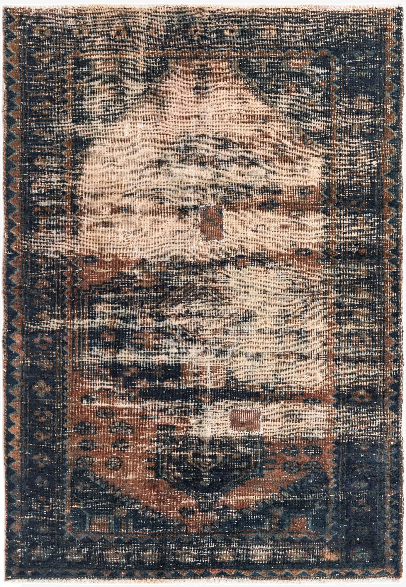  4' 3 x 6' 5  Hand Knotted Ultra Vintage Persian Wool Rug