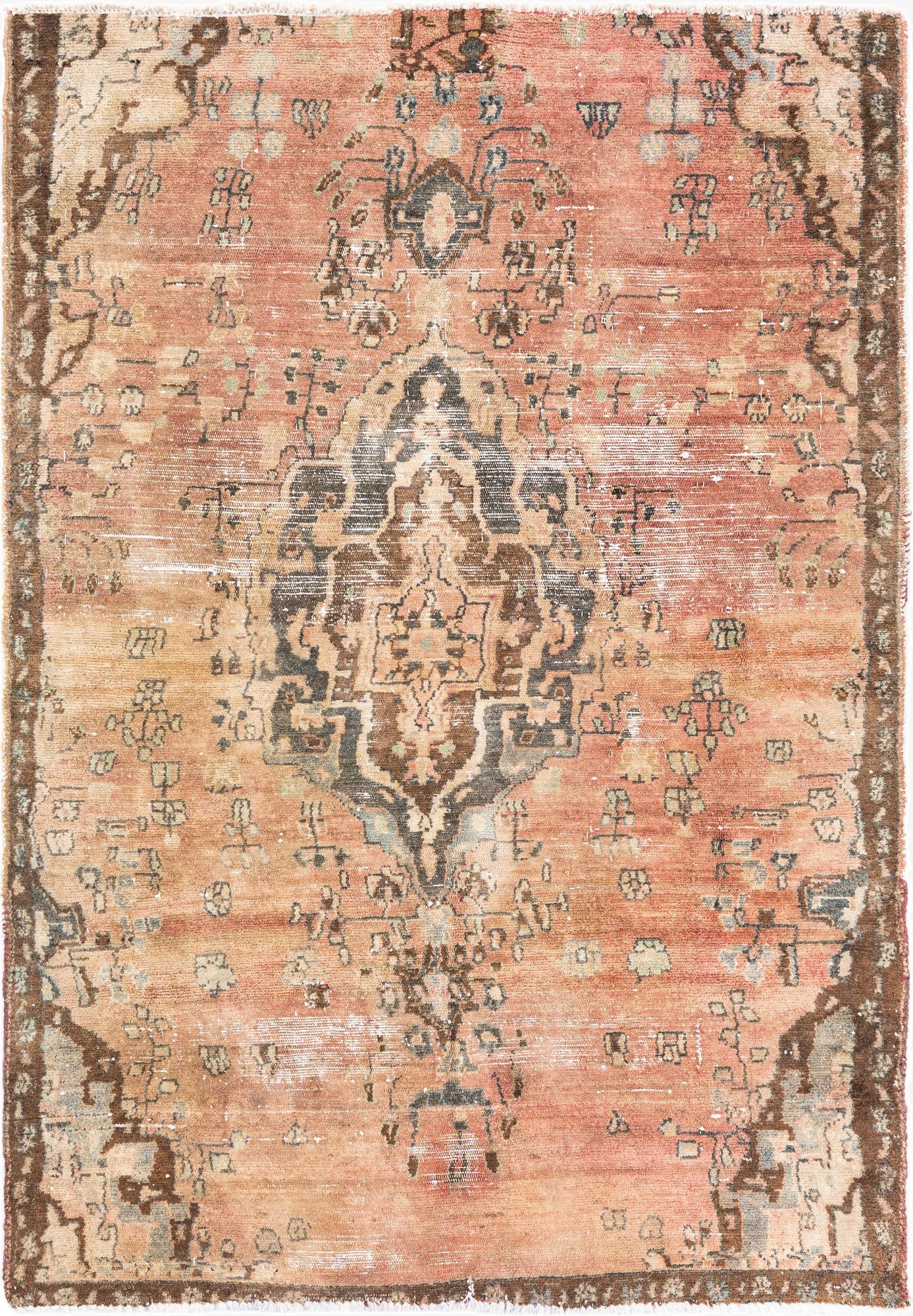  4' 4 x 6' 1  Hand Knotted Ultra Vintage Persian Wool Rug