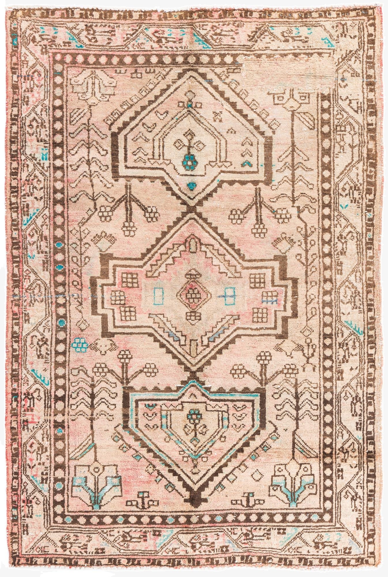  4' 3 x 6' 8  Hand Knotted Ultra Vintage Persian Wool Rug