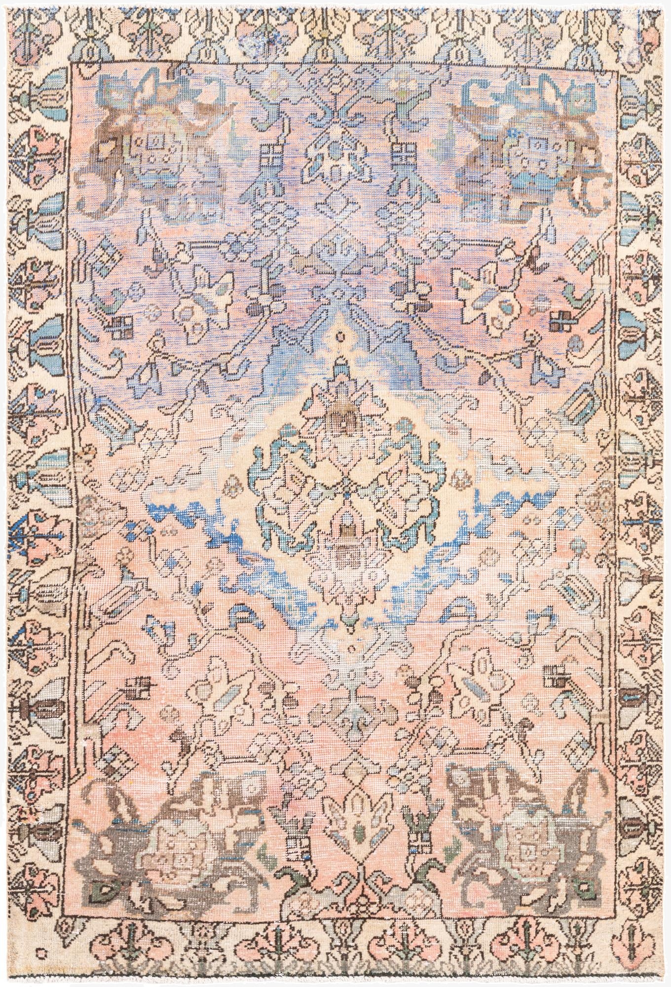  4' 5 x 6' 6  Hand Knotted Ultra Vintage Persian Wool Rug