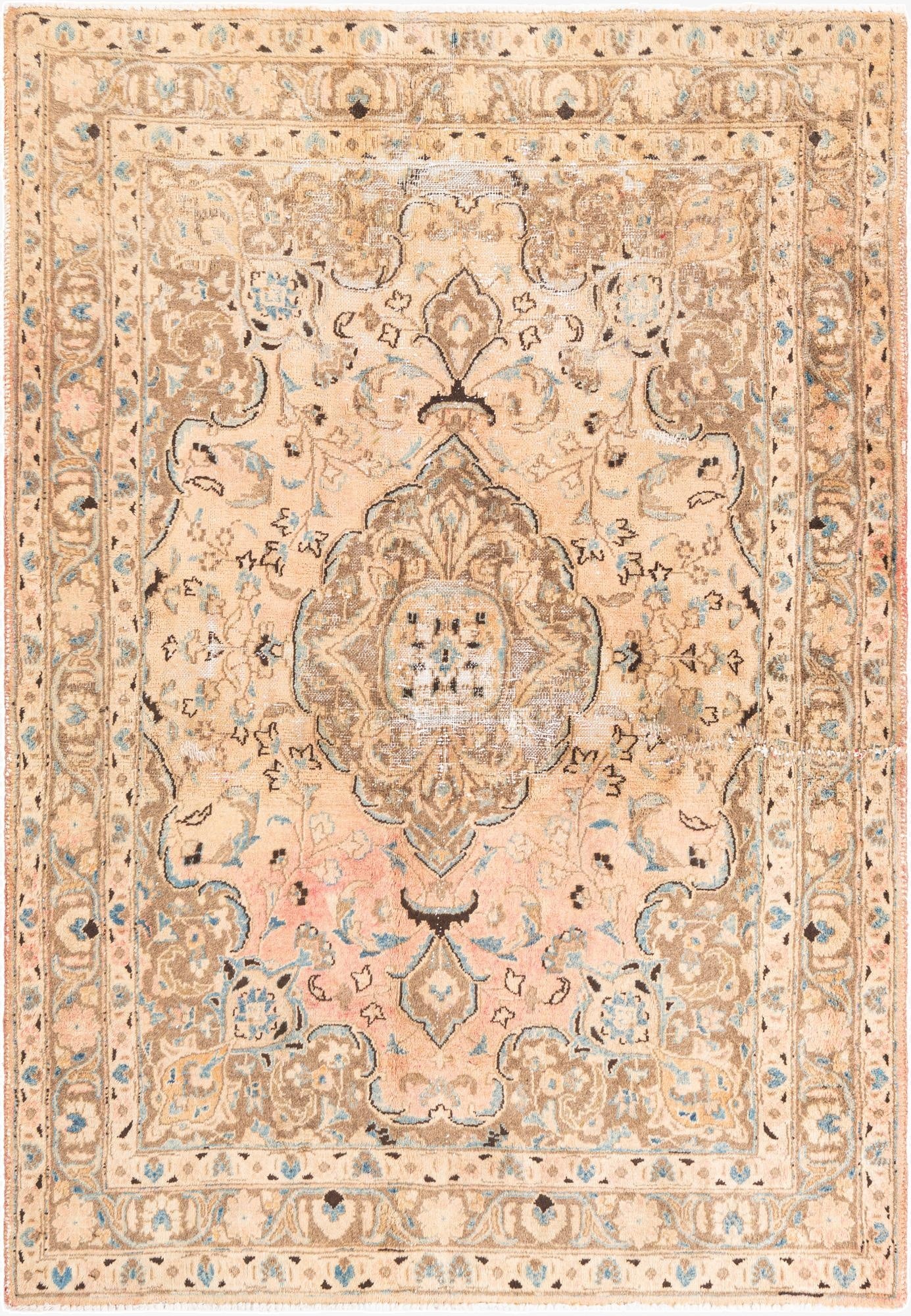  4' 7 x 6' 7  Hand Knotted Ultra Vintage Persian Wool Rug