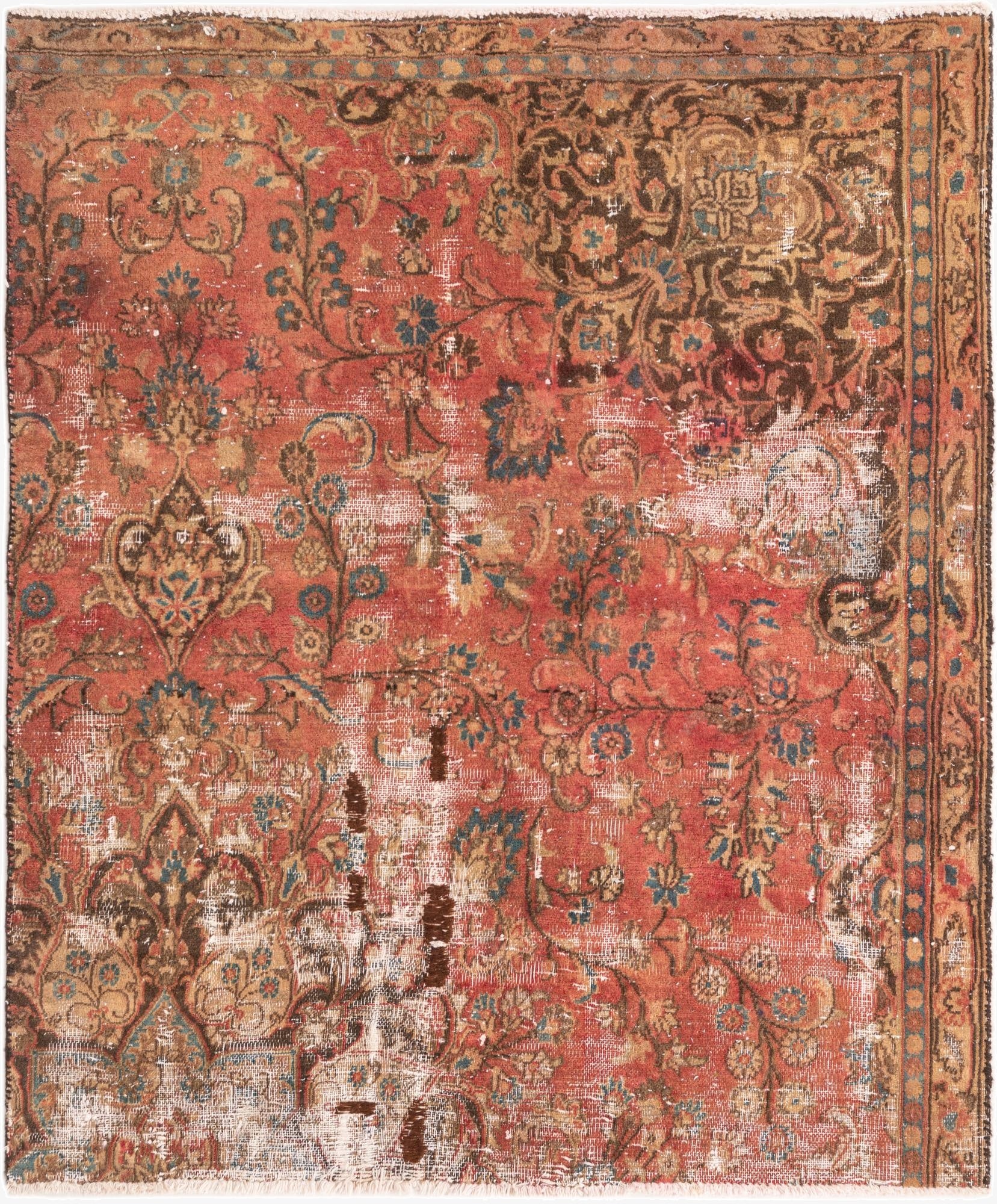  4' 3 x 5'  Hand Knotted Ultra Vintage Persian Wool Rug