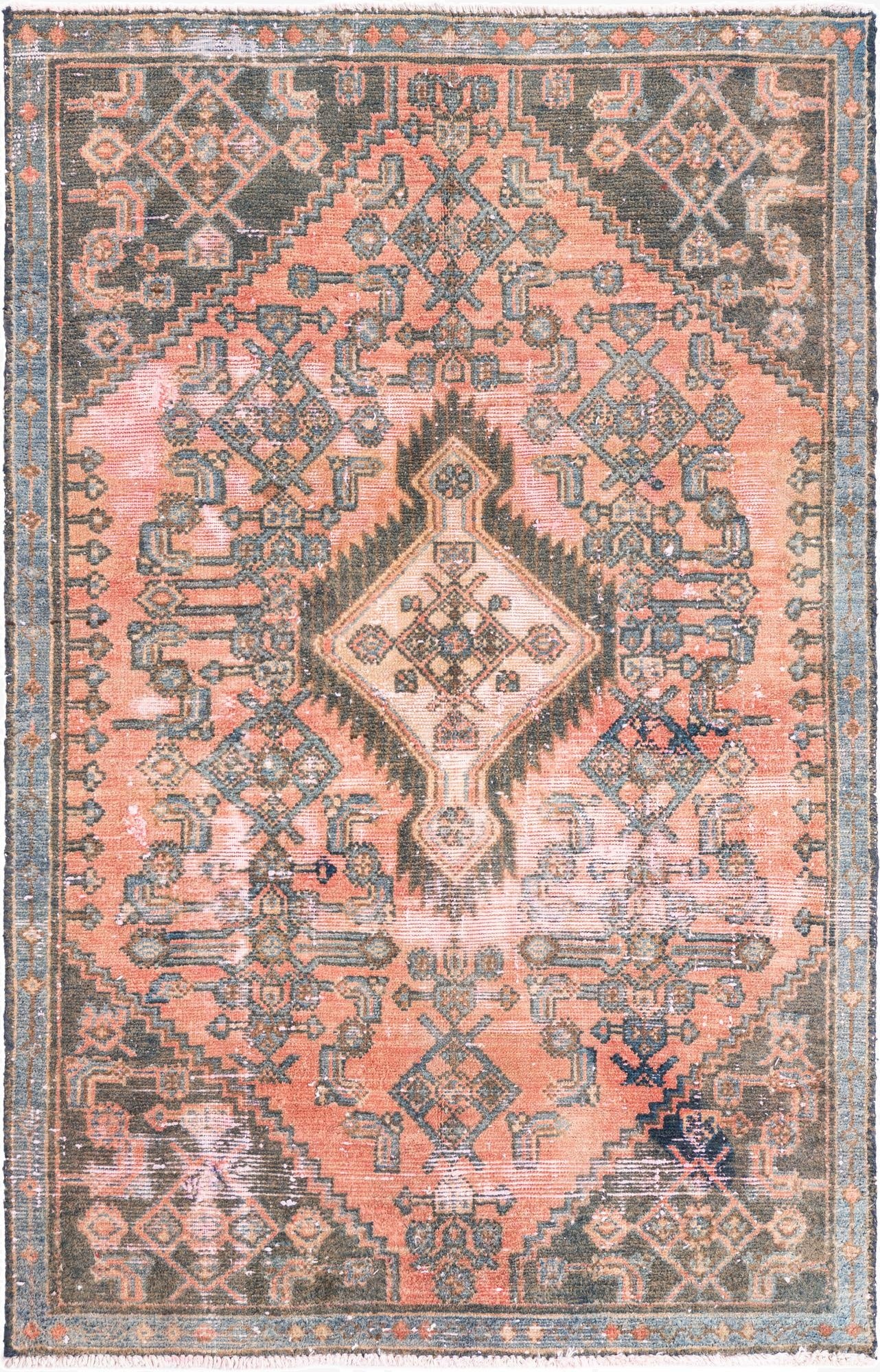  3' 7 x 5' 7  Hand Knotted Ultra Vintage Persian Wool Rug