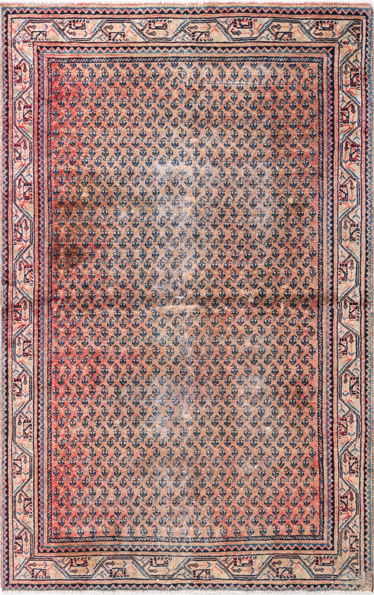  4' 3 x 6' 8  Hand Knotted Ultra Vintage Persian Wool Rug