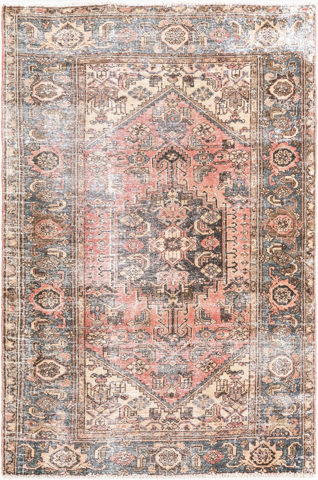  4' 2 x 6' 5  Hand Knotted Ultra Vintage Persian Wool Rug
