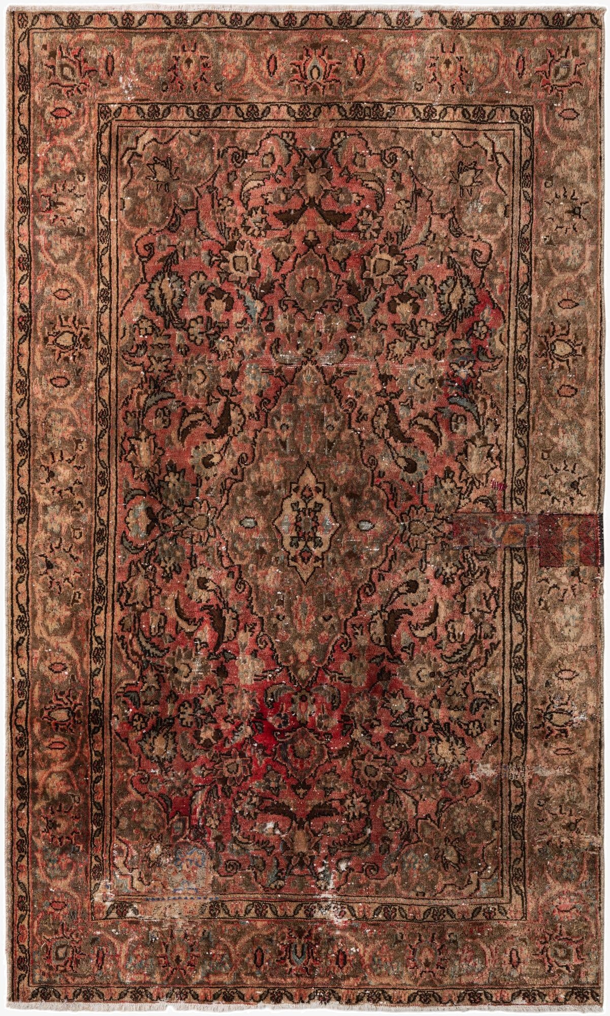  4' 2 x 6' 10  Hand Knotted Ultra Vintage Persian Wool Rug