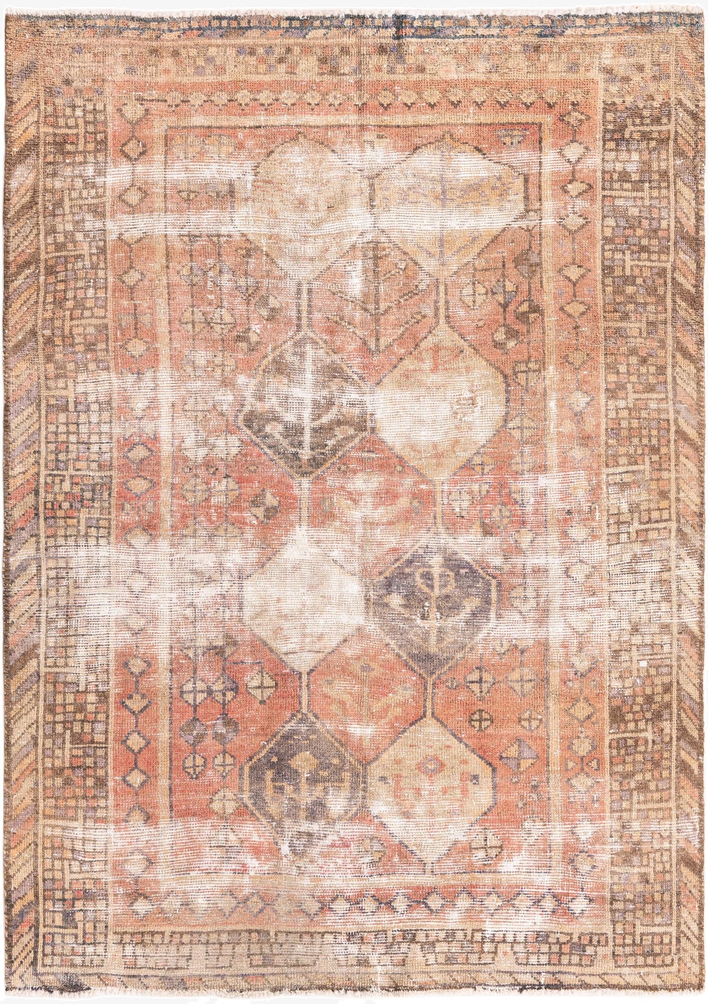  4' 8 x 6' 5  Hand Knotted Ultra Vintage Persian Wool Rug