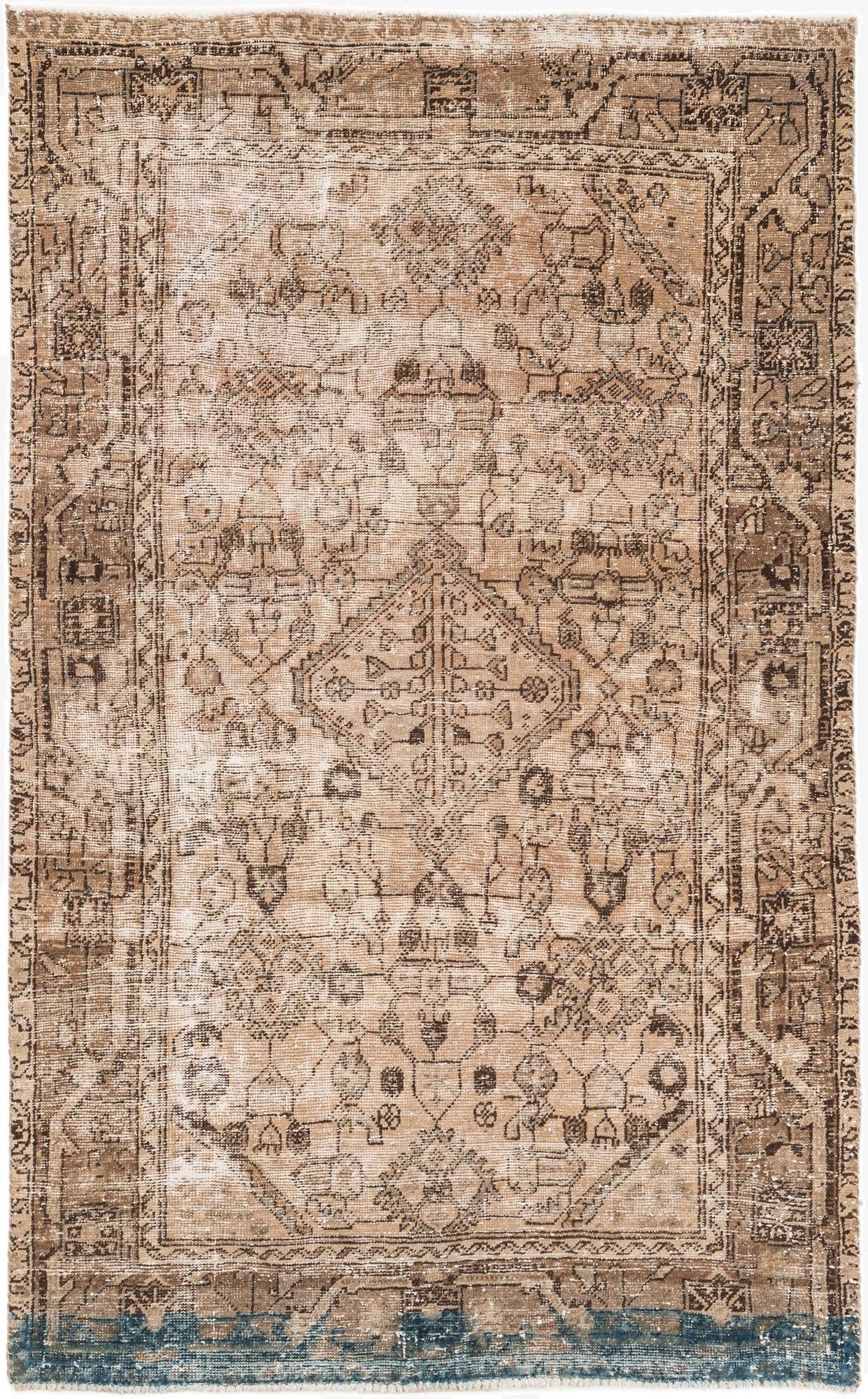  4' 3 x 7'  Hand Knotted Ultra Vintage Persian Wool Rug