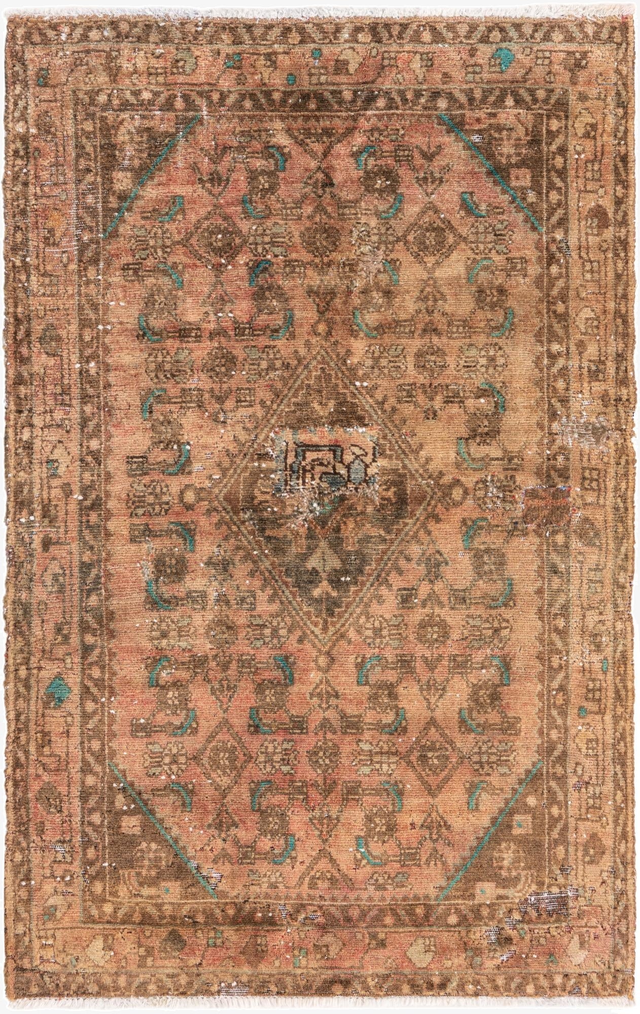  3' 4 x 5' 4  Hand Knotted Ultra Vintage Persian Wool Rug