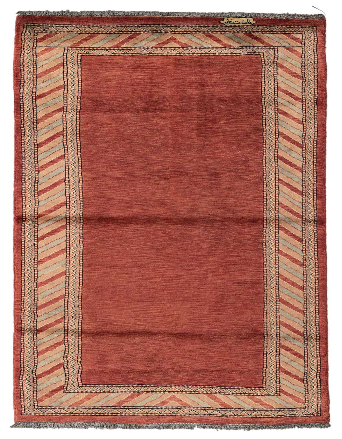 A 3x5 rectangular Ziegler wool rug in shades of orange and red with a modern oriental border pattern.