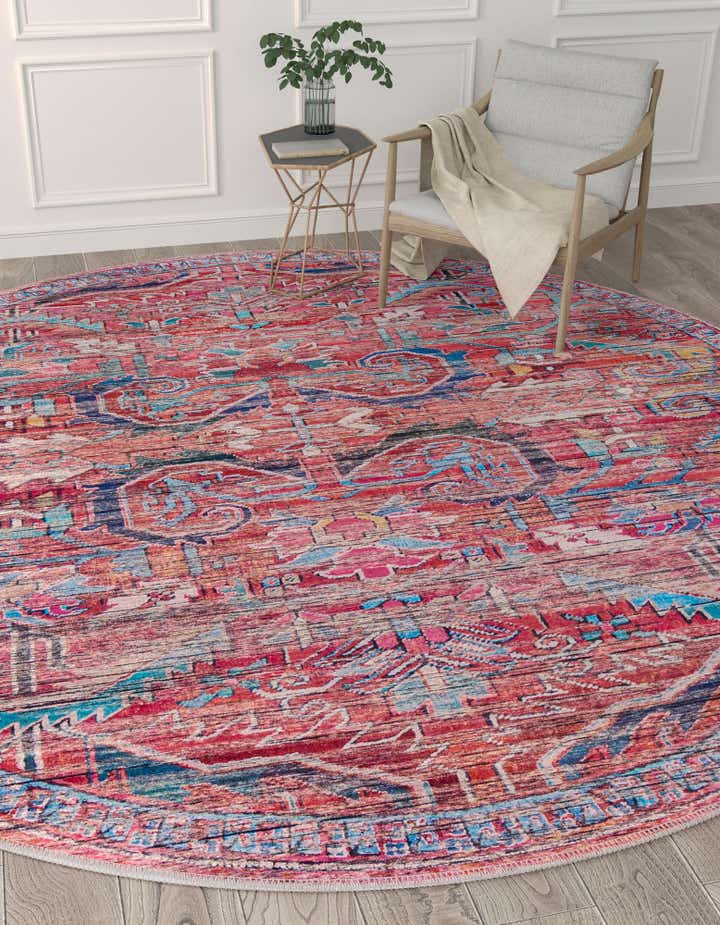Rust Red 10' 6 x 10' 6 Washable Maahru Round Rug | Rugs.com