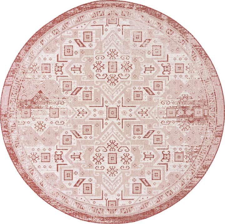 Rust Red 10' x 10' Aztec Indoor / Outdoor Round Rug | Rugs.com