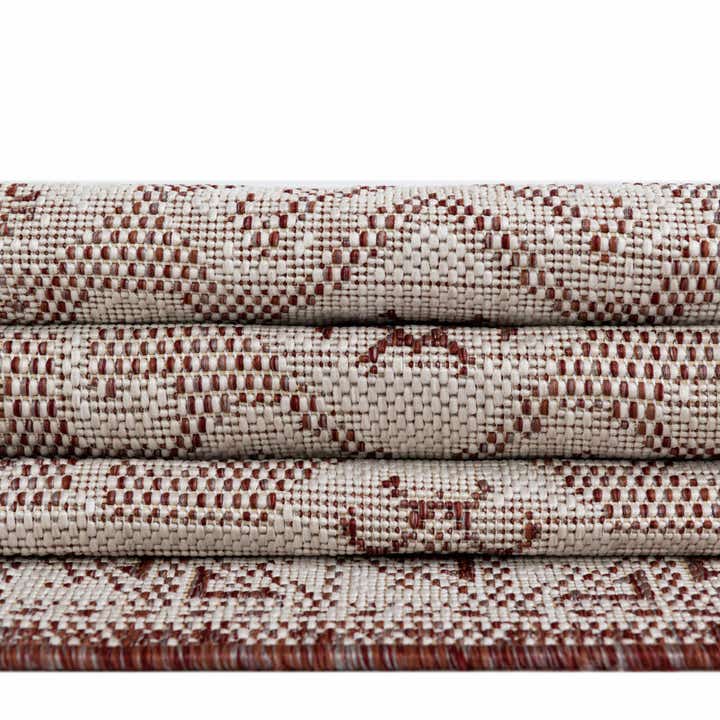 Rust Red 10' x 10' Aztec Indoor / Outdoor Round Rug | Rugs.com