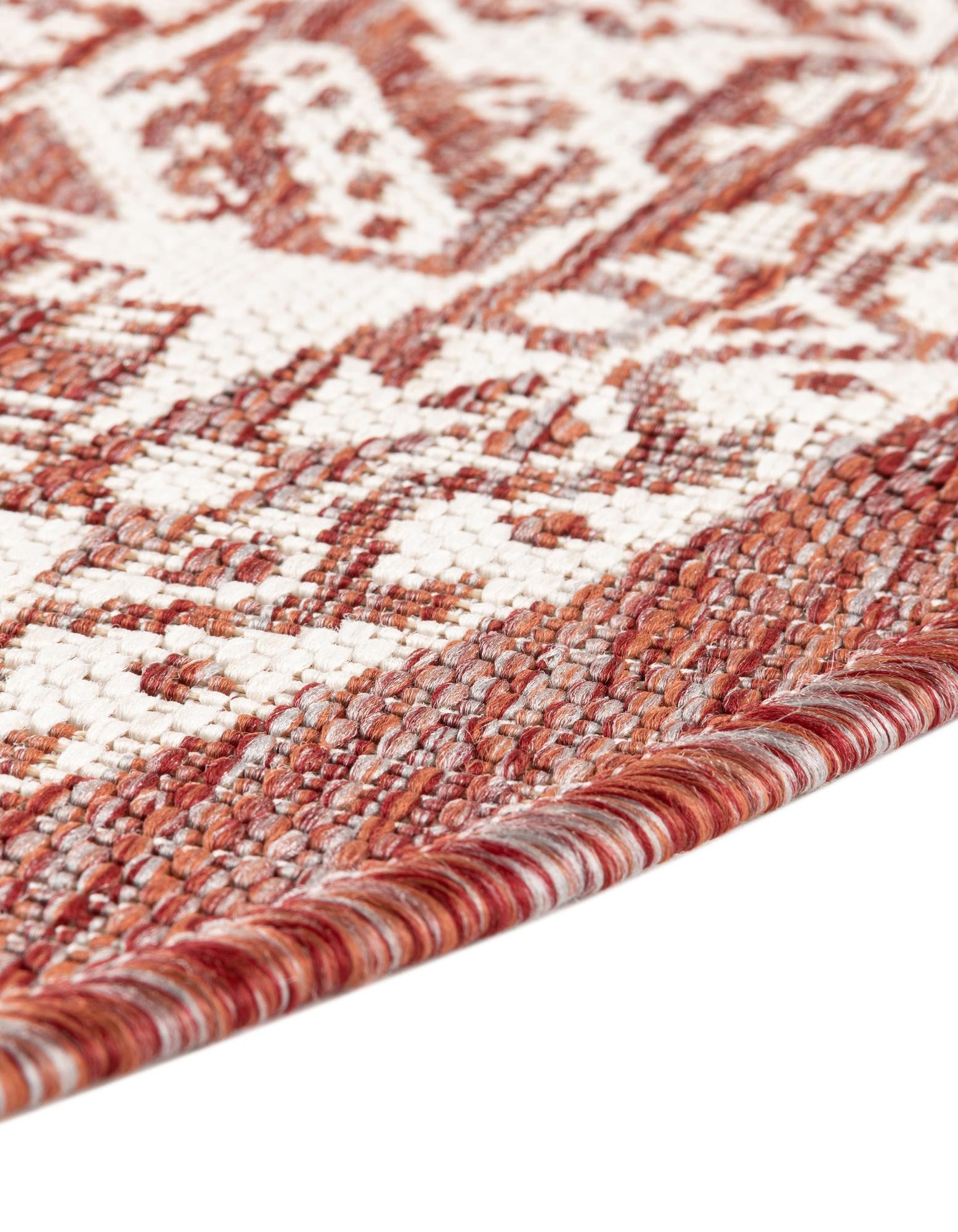 Rust Red 7' 10 x 7' 10 Emberly Aztec Outdoor Round Rug | Rugs.com