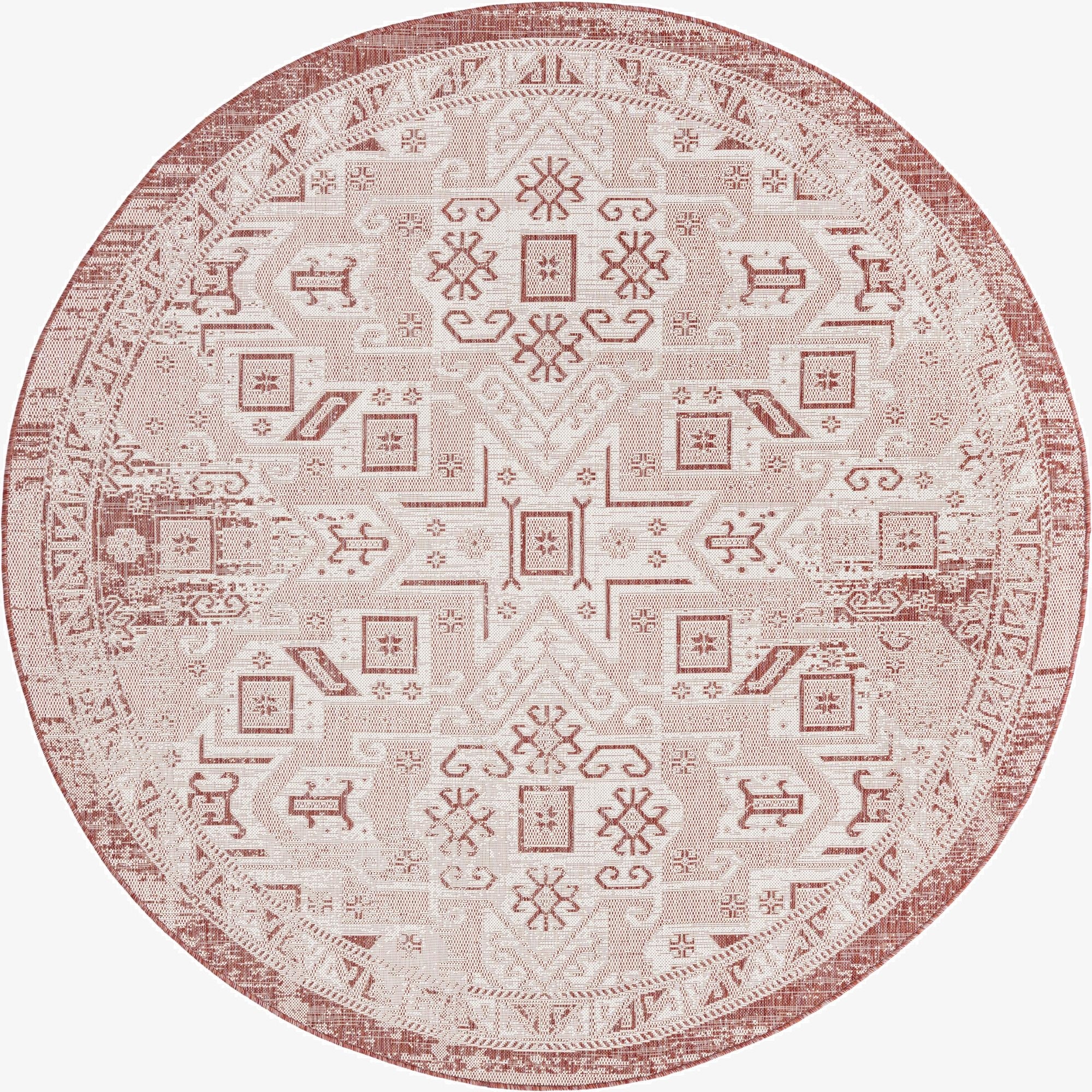  7' 10 x 7' 10  Washable Aztec Indoor / Outdoor Round Rug