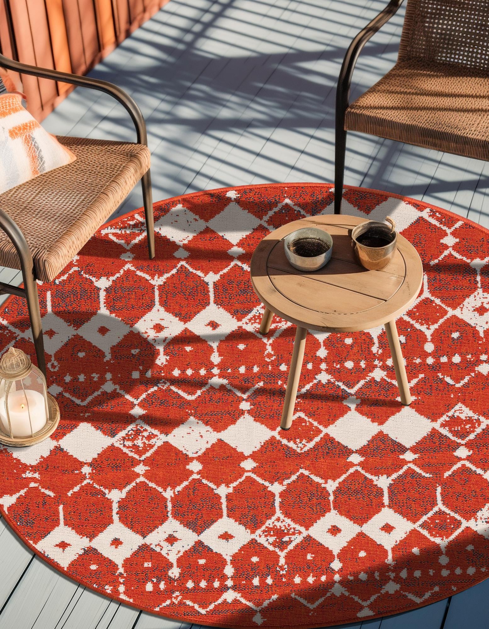 Rust Red 7' x 7' Lattice Outdoor Round Rug | Rugs.com