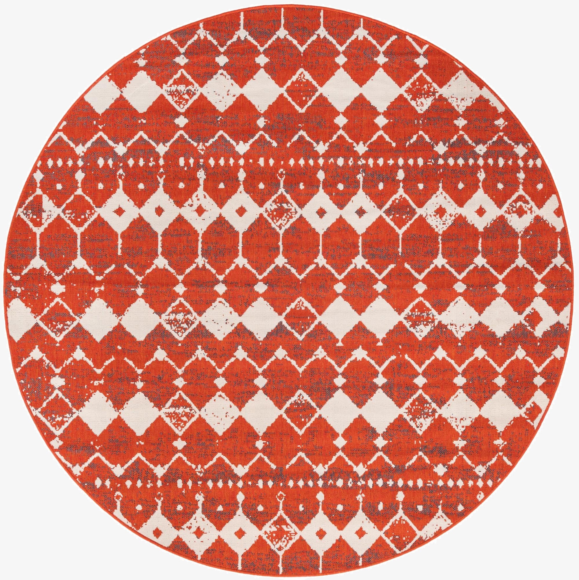  7' x 7'  Washable Lattice Indoor / Outdoor Round Rug