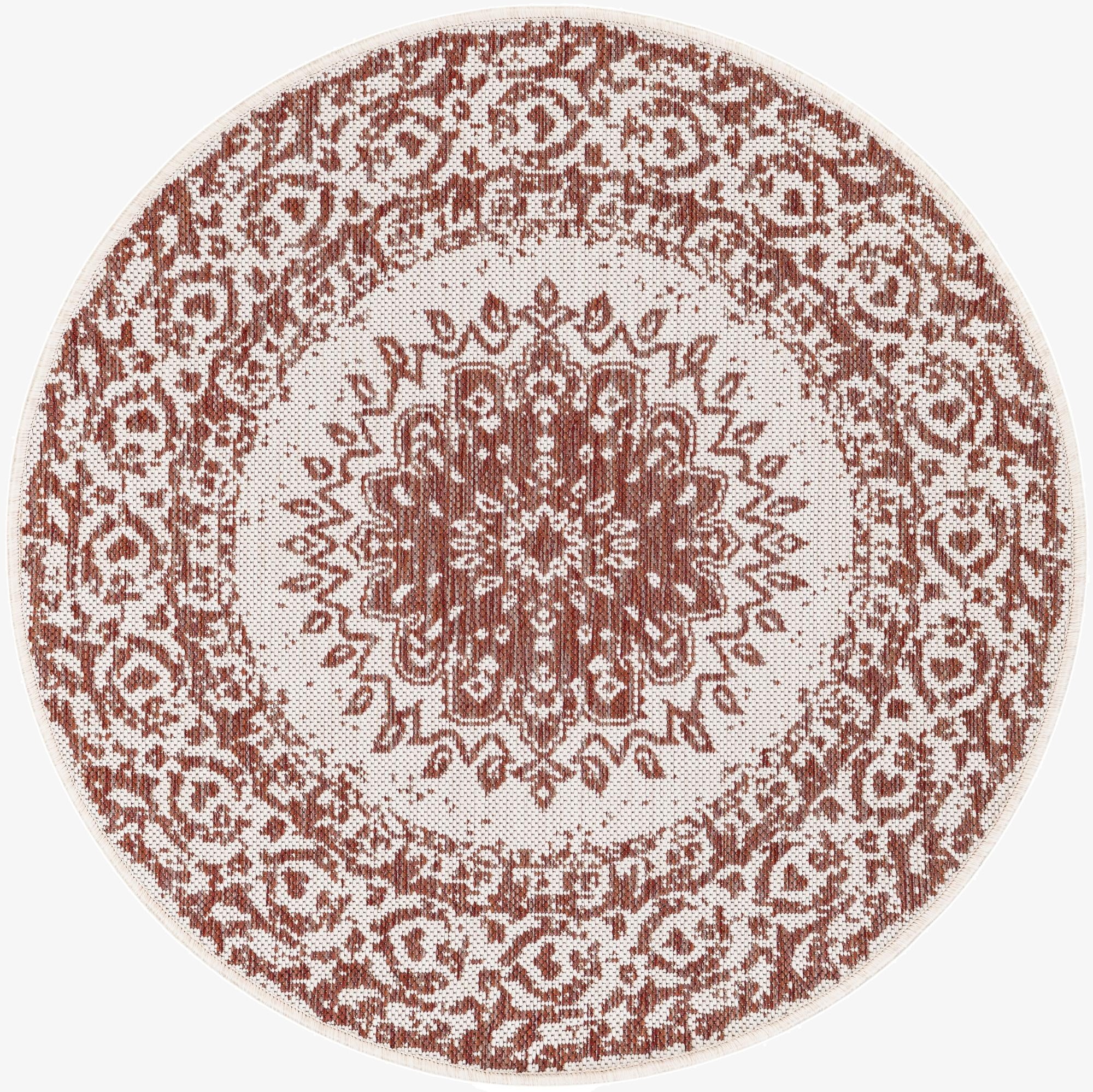  3' x 3'  Washable Traditional Indoor / Outdoor Round Rug