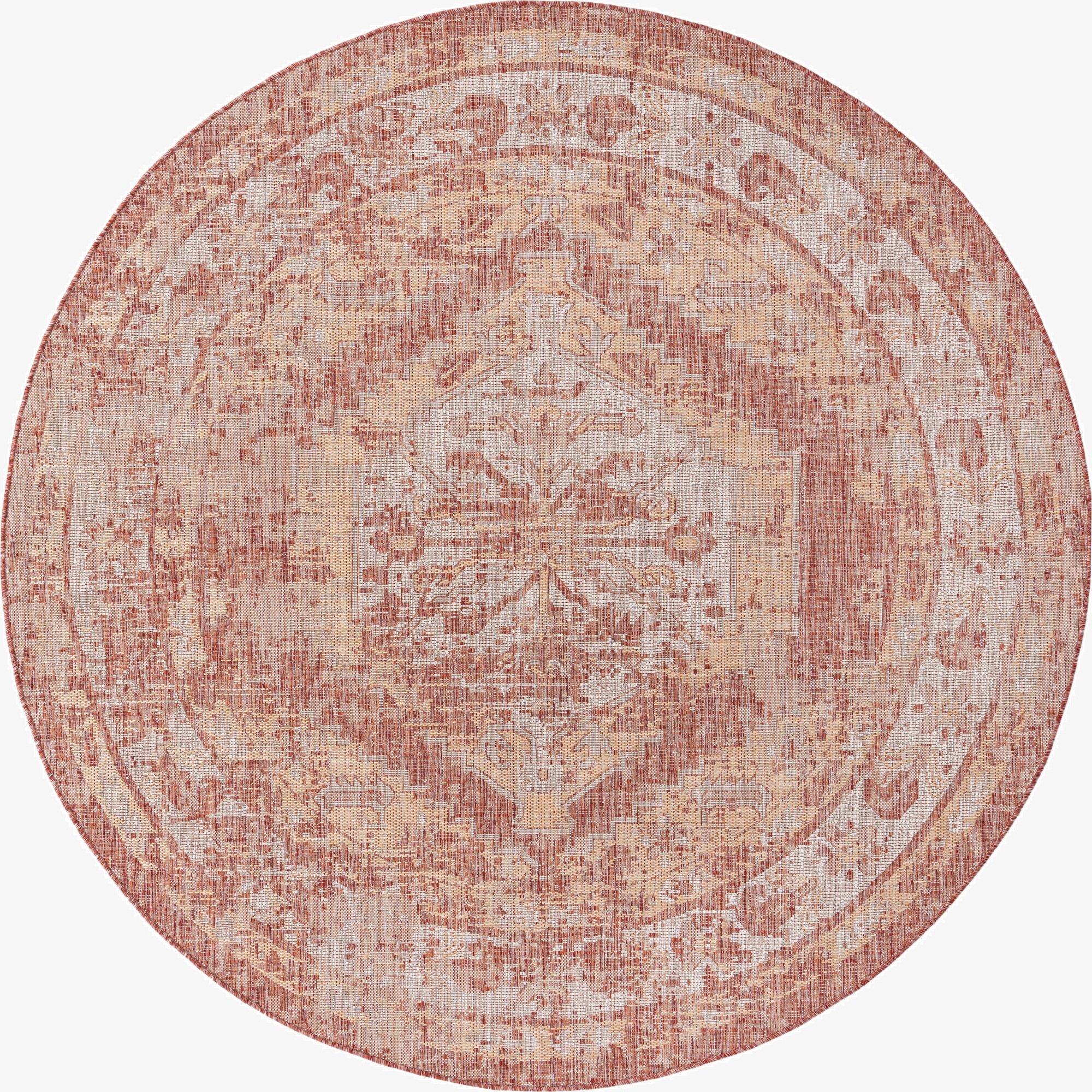  7' 10 x 7' 10  Washable Traditional Indoor / Outdoor Round Rug