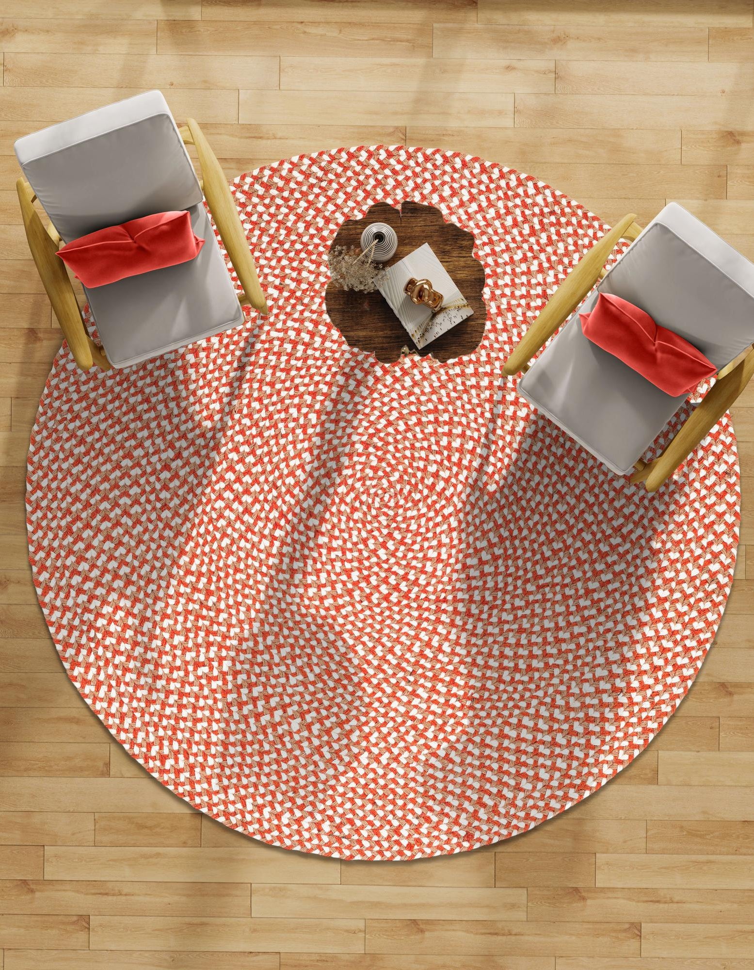 Rust Red 6' 1 x 6' 1 Hand Tweed Braided Jute Round Rug | Rugs.com