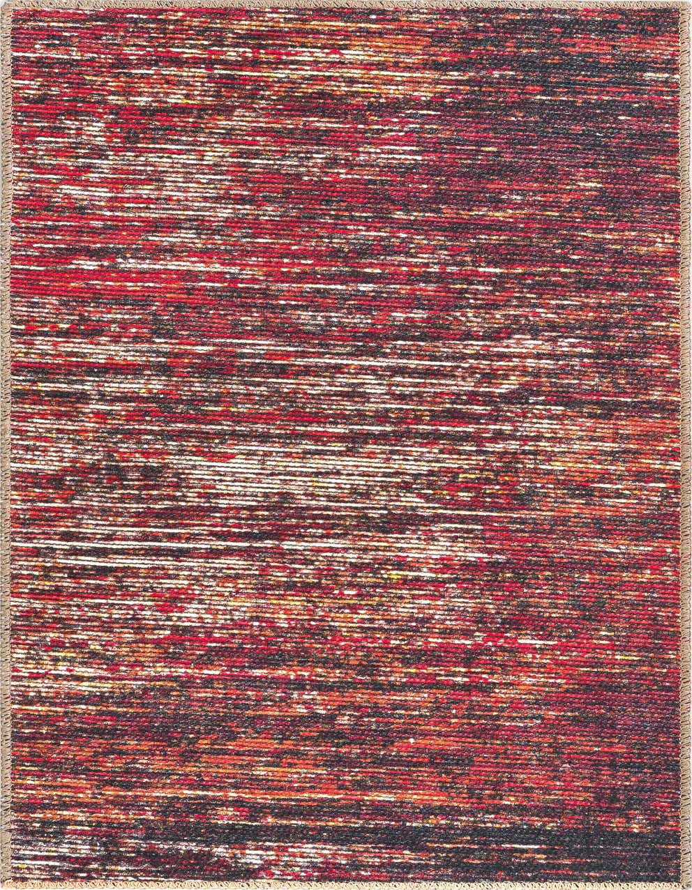 A 4 ft runner rug in a modern stripe pattern, featuring vibrant oranges, reds, and subtle dark tones, perfect for a hallway.