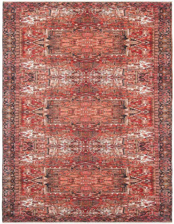 A 12 ft runner rug with a traditional Oriental medallion pattern in shades of orange, red, and brown.