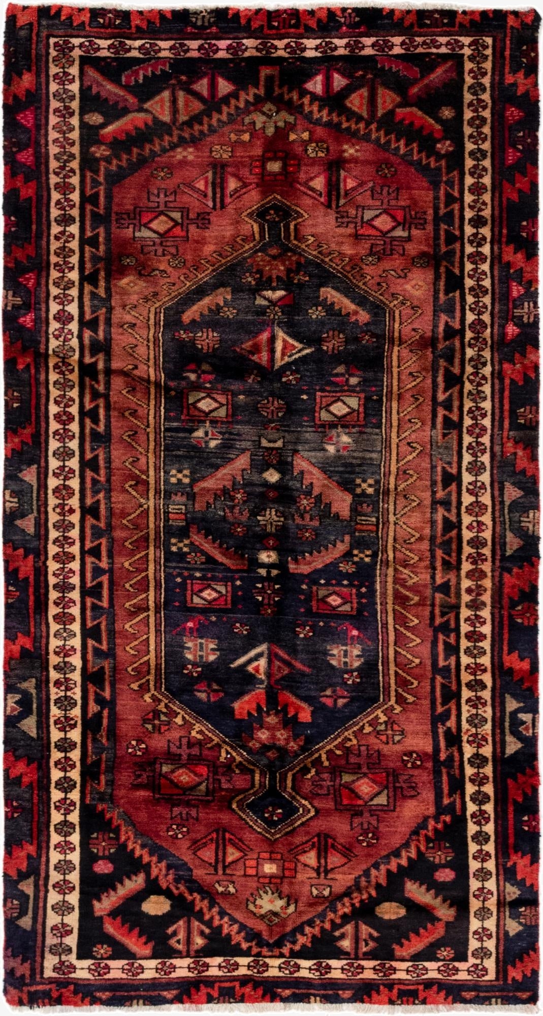 3' 10 x 7' 4  Hand Knotted Hamedan Persian Wool Runner Rug