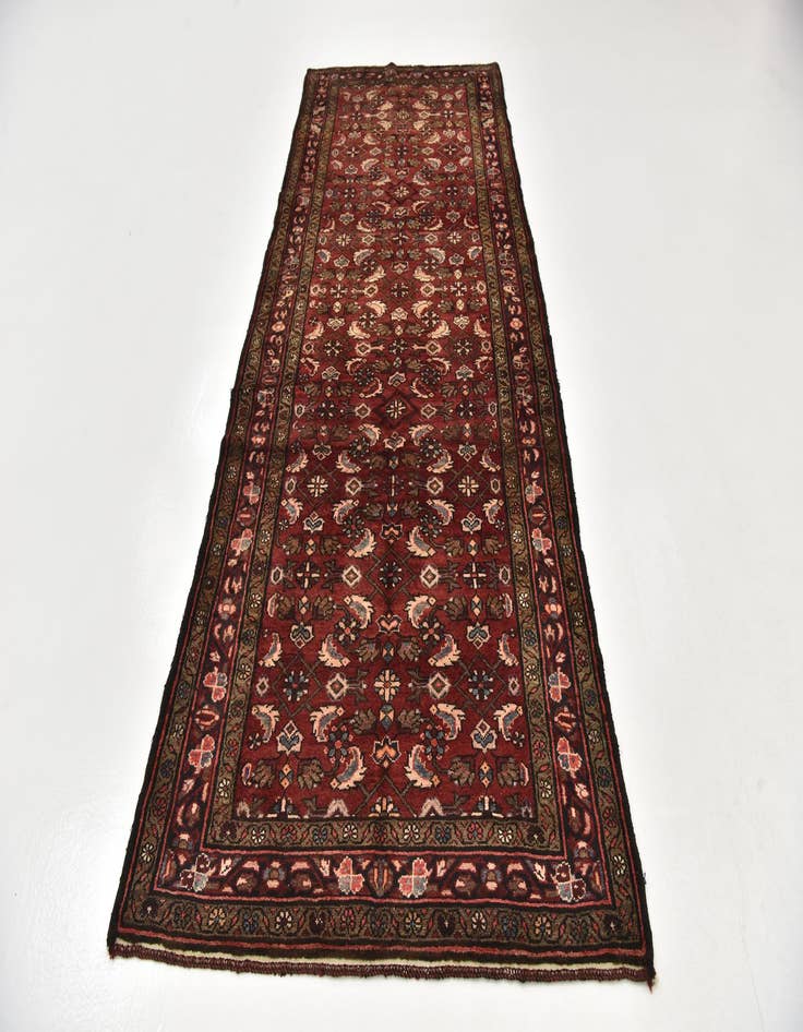 Detail image of  4' 2 x 10' 3  Hand Knotted Hossainabad Persian Wool Runner Rug