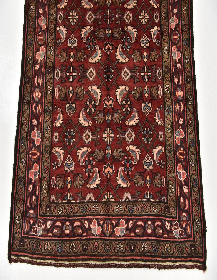 Detail image of  4' 2 x 10' 3  Hand Knotted Hossainabad Persian Wool Runner Rug