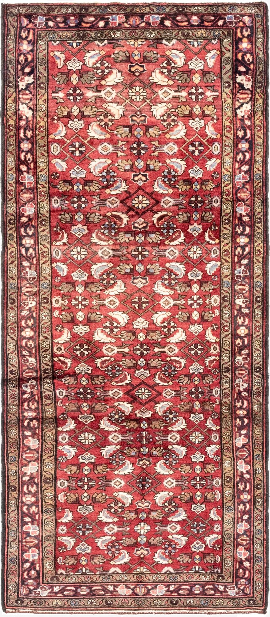  4' 2 x 10' 3  Hand Knotted Hossainabad Persian Wool Runner Rug