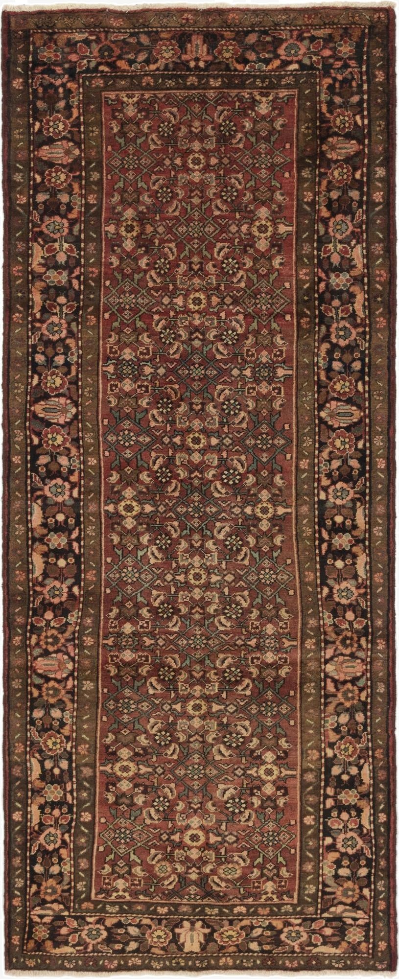  4' x 10' 2  Hand Knotted Hossainabad Persian Wool Runner Rug