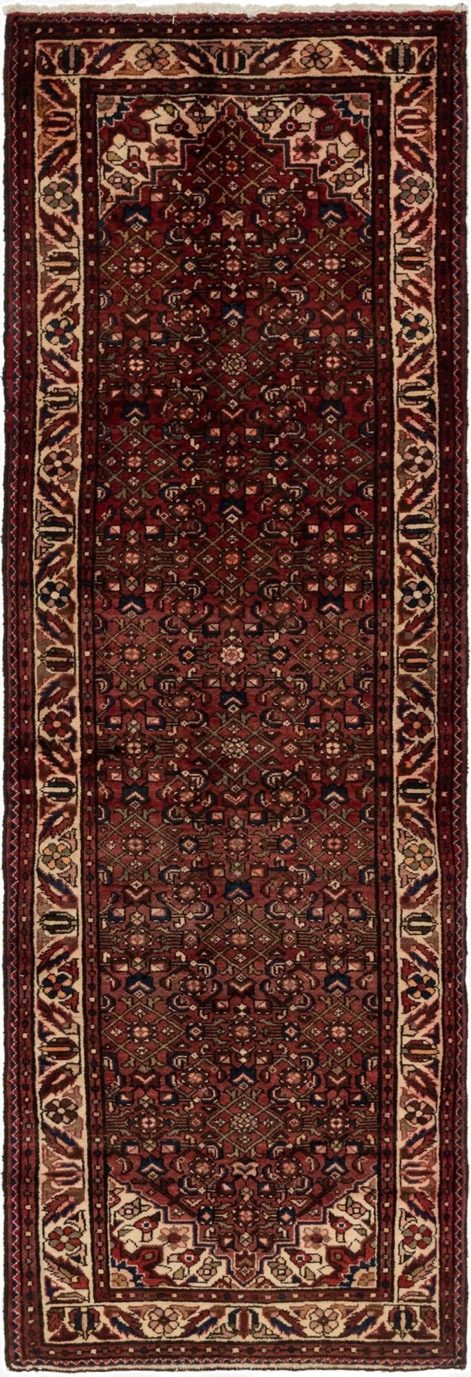  3' 5 x 10' 6  Hand Knotted Hossainabad Persian Wool Runner Rug