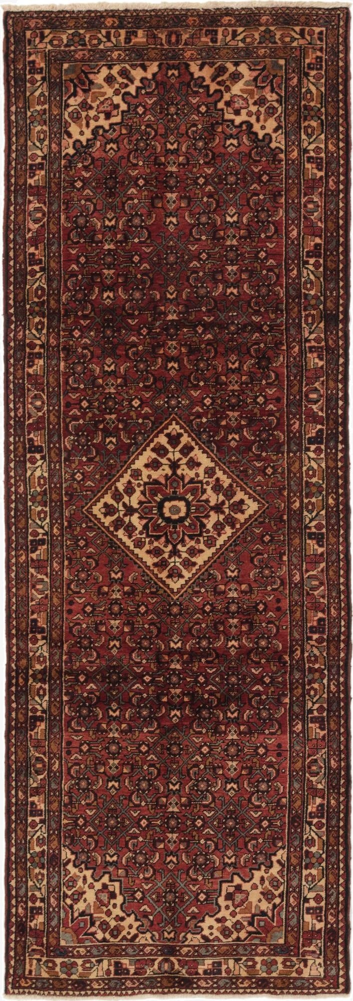  3' 6 x 10'  Hand Knotted Hossainabad Persian Wool Runner Rug
