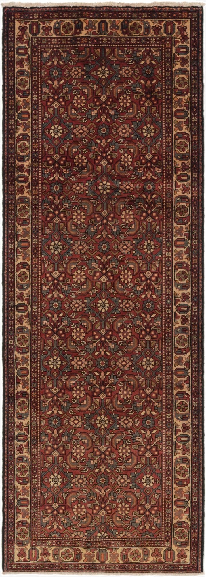  3' 6 x 10' 3  Hand Knotted Hossainabad Persian Wool Runner Rug