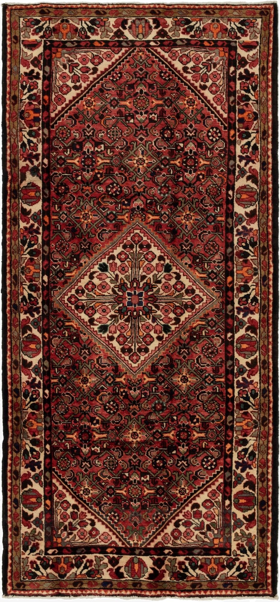  4' 7 x 10' 6  Hand Knotted Hossainabad Persian Wool Runner Rug