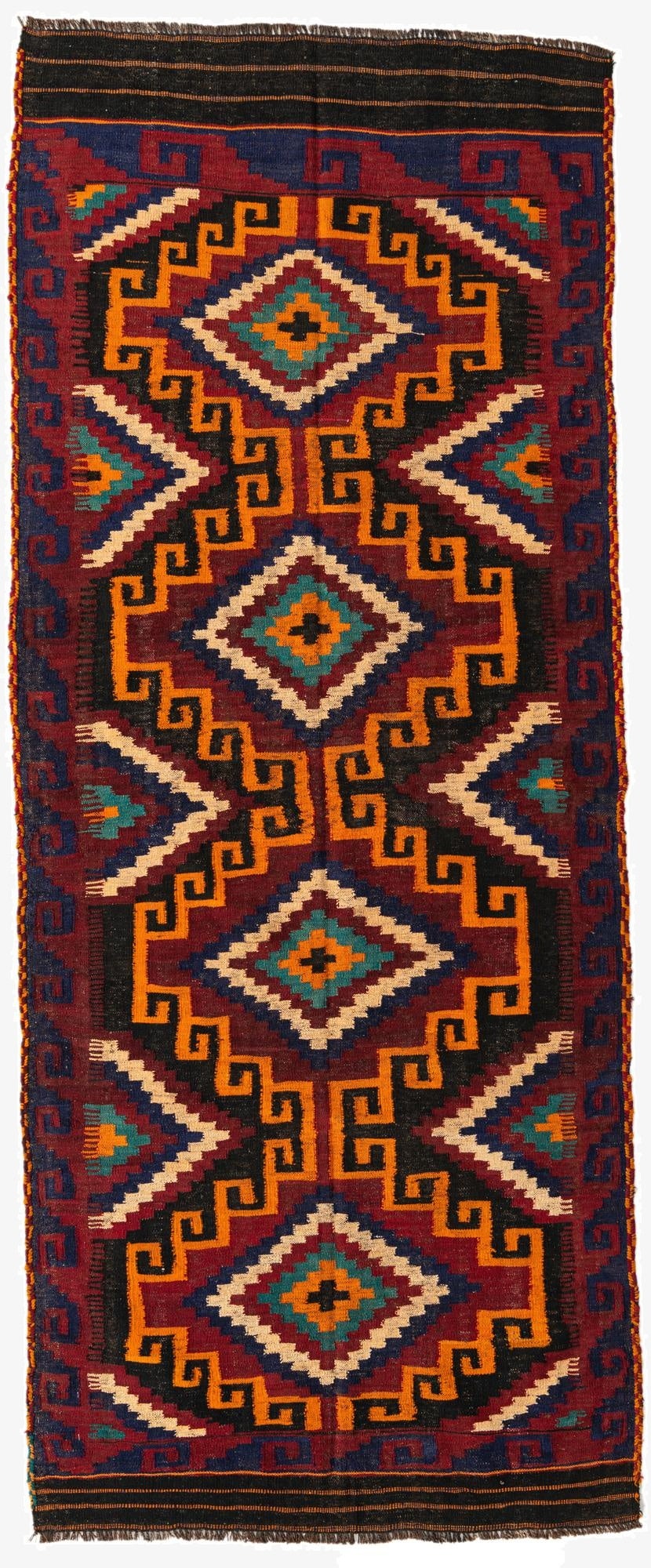  3' 10 x 9' 6  Hand Woven Kilim Afghan Wool Runner Rug