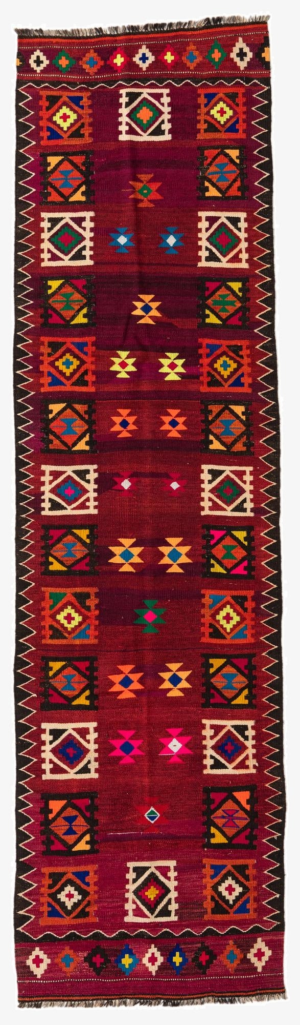  3' 3 x 11' 10  Hand Woven Kilim Afghan Wool Runner Rug