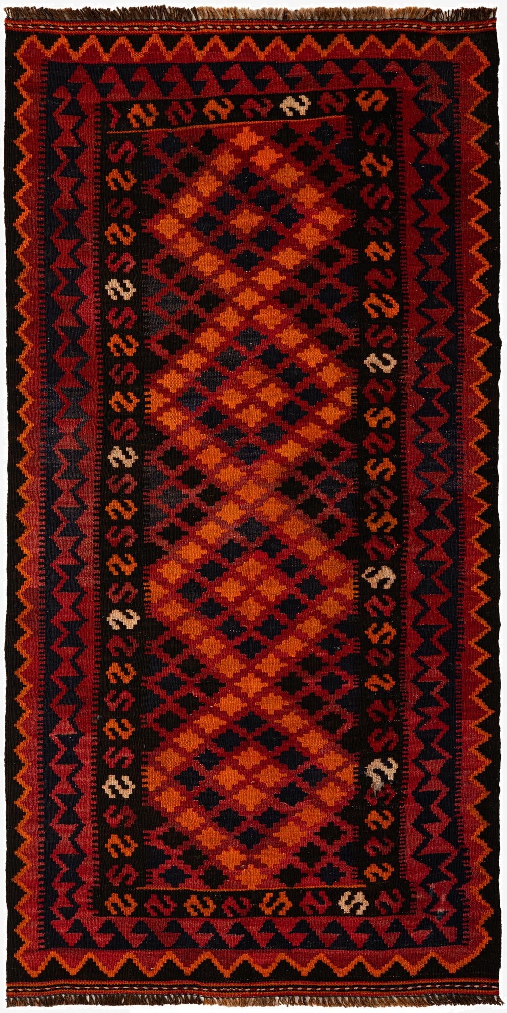  3' 3 x 6' 6  Hand Woven Kilim Afghan Wool Runner Rug