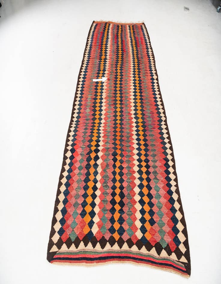 Detail image of  4' 6 x 10' 6  Hand Woven Kilim Fars Wool Runner Rug