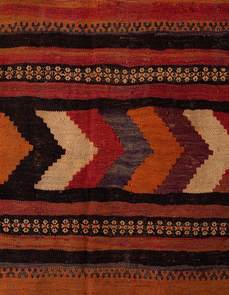 Detail image of  4' 6 x 12' 4  Hand Woven Kilim Fars Wool Runner Rug