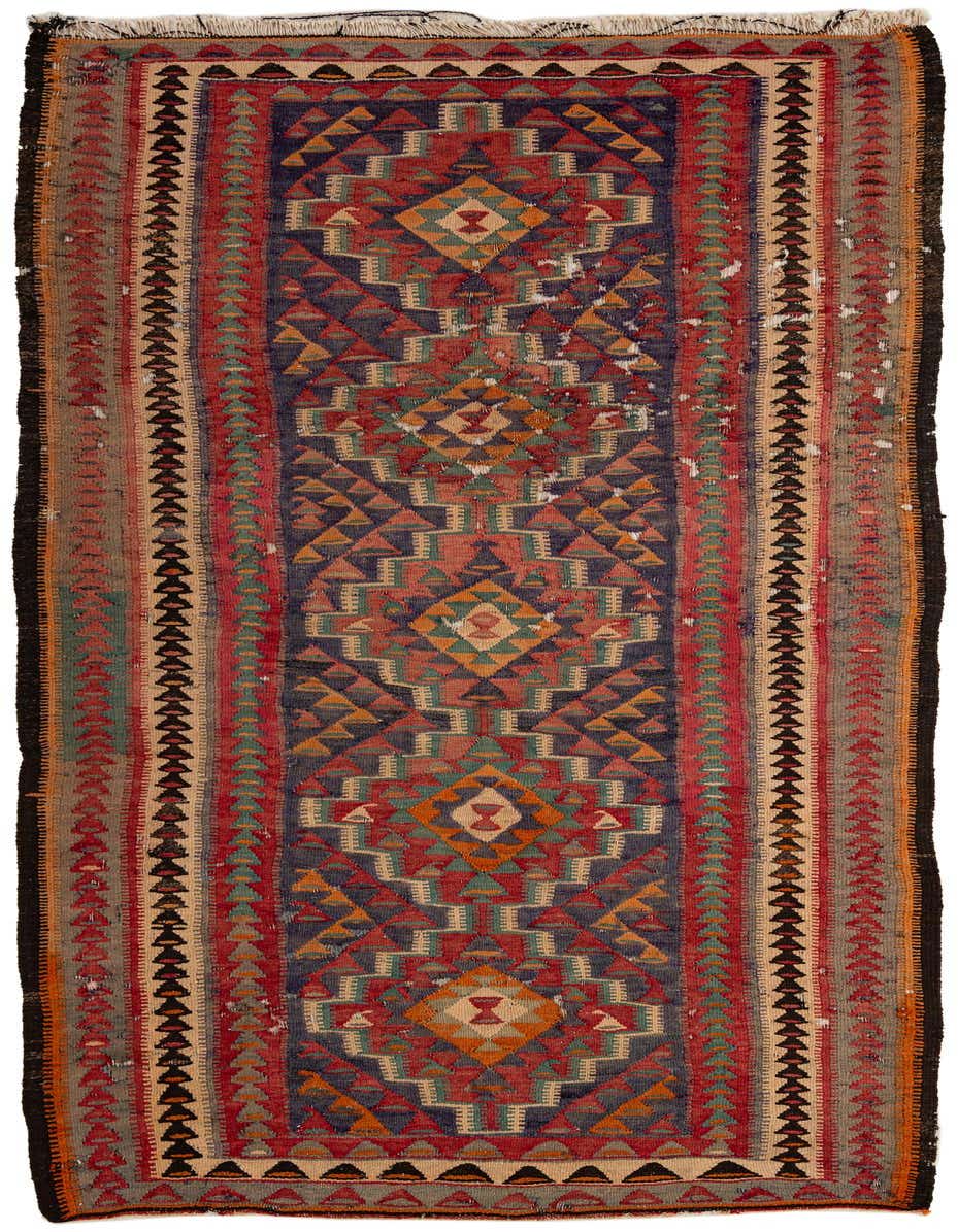 Primary image  4' 8 x 10'  Hand Woven Kilim Fars Wool Runner Rug