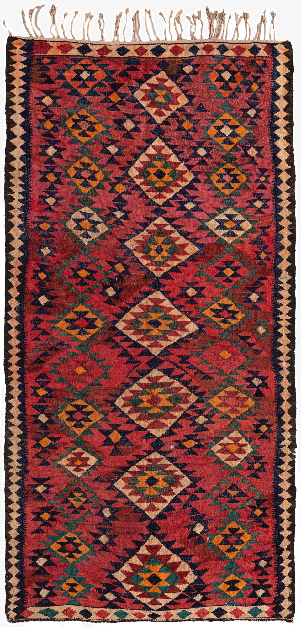  4' x 7' 10  Hand Woven Kilim Fars Wool Runner Rug