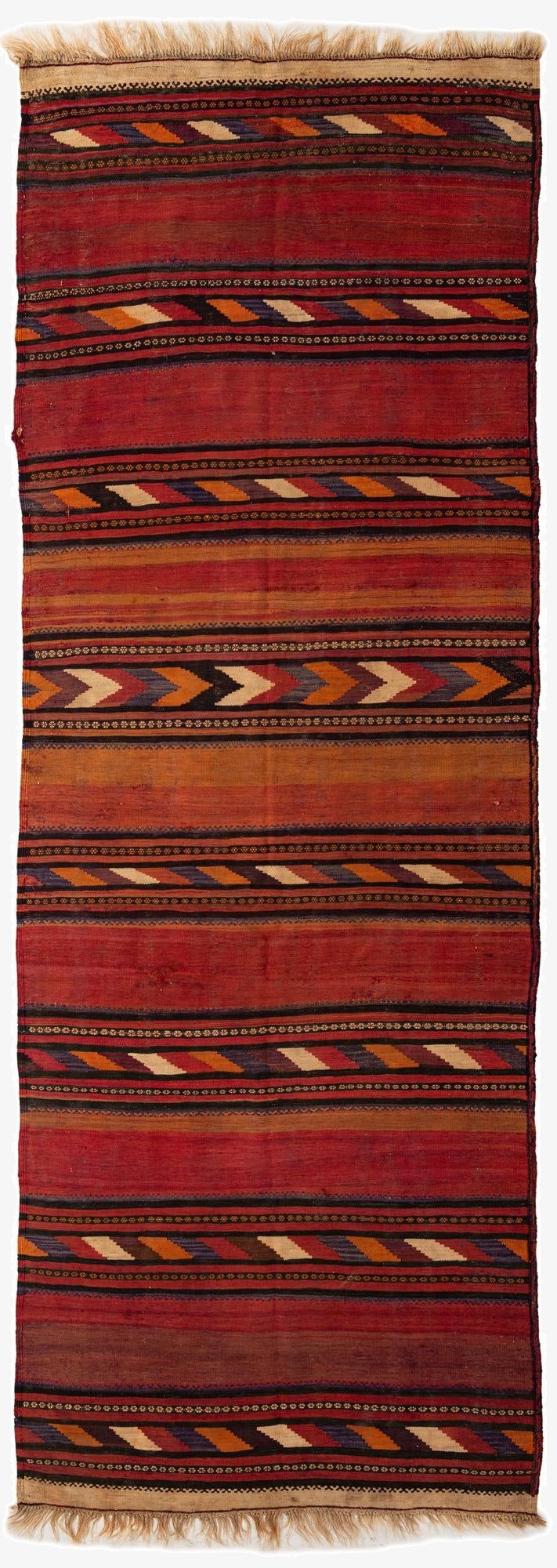  4' 6 x 12' 4  Hand Woven Kilim Fars Wool Runner Rug