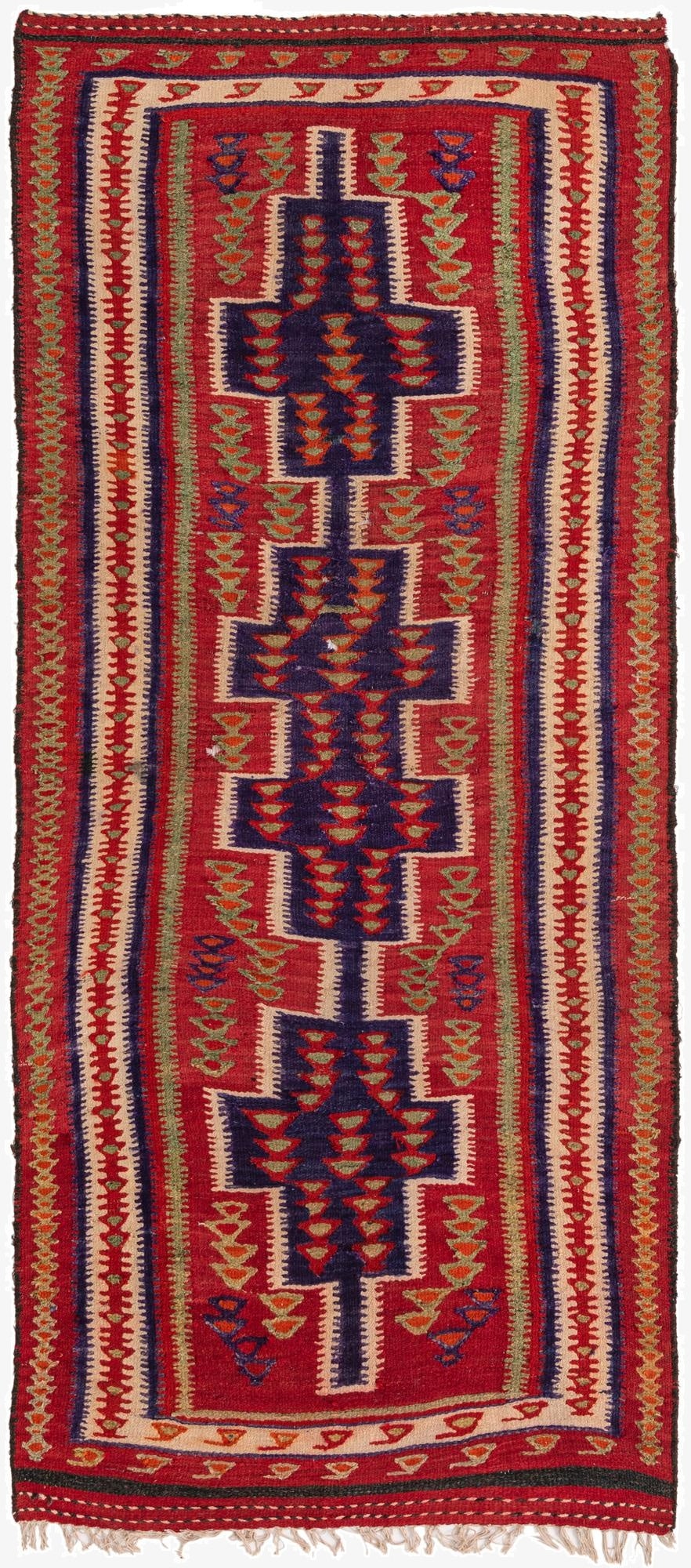  4' 2 x 9' 3  Hand Woven Kilim Fars Wool Runner Rug